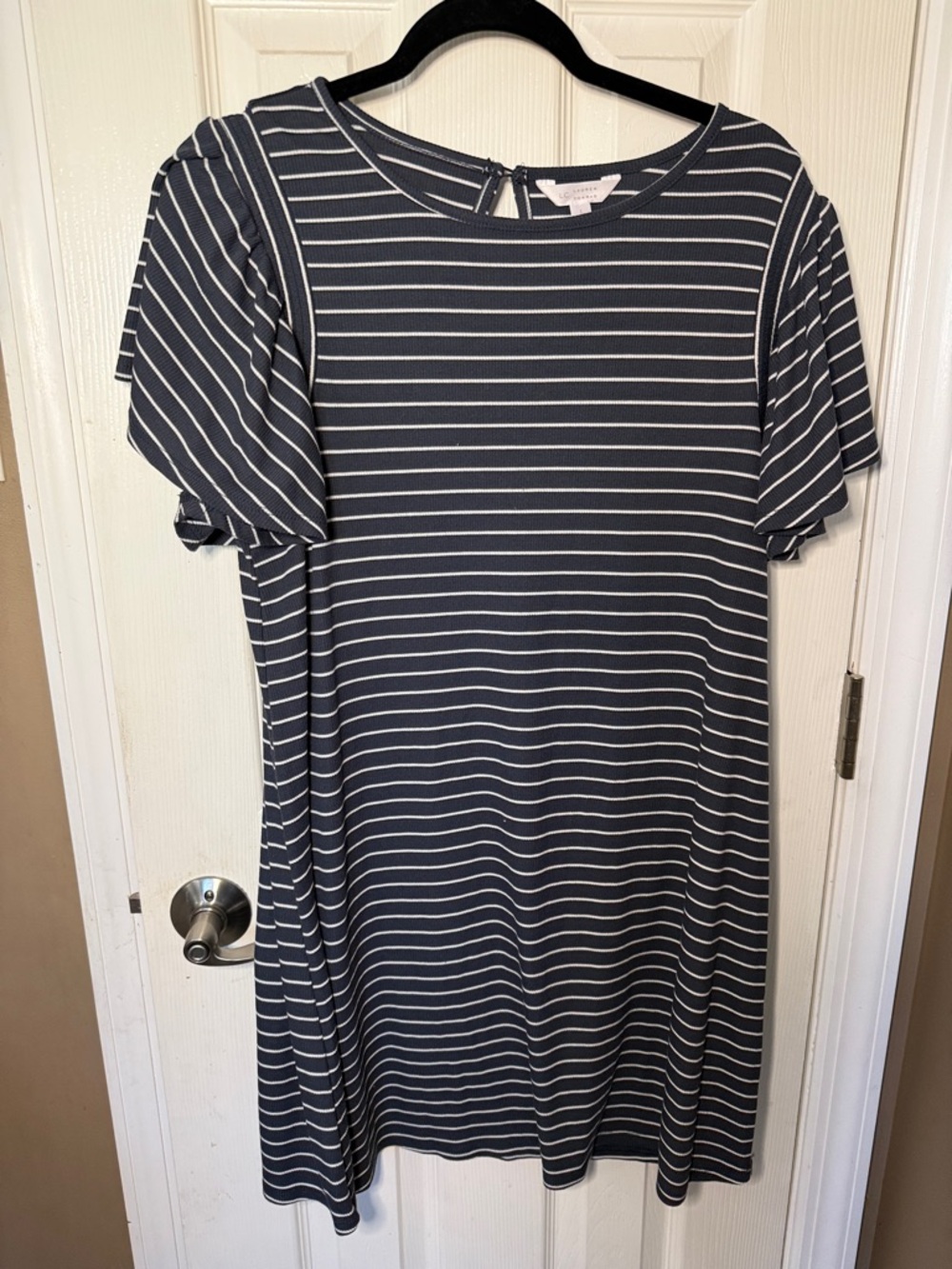 LC Lauren Conrad Navy and White Striped Crewneck Top